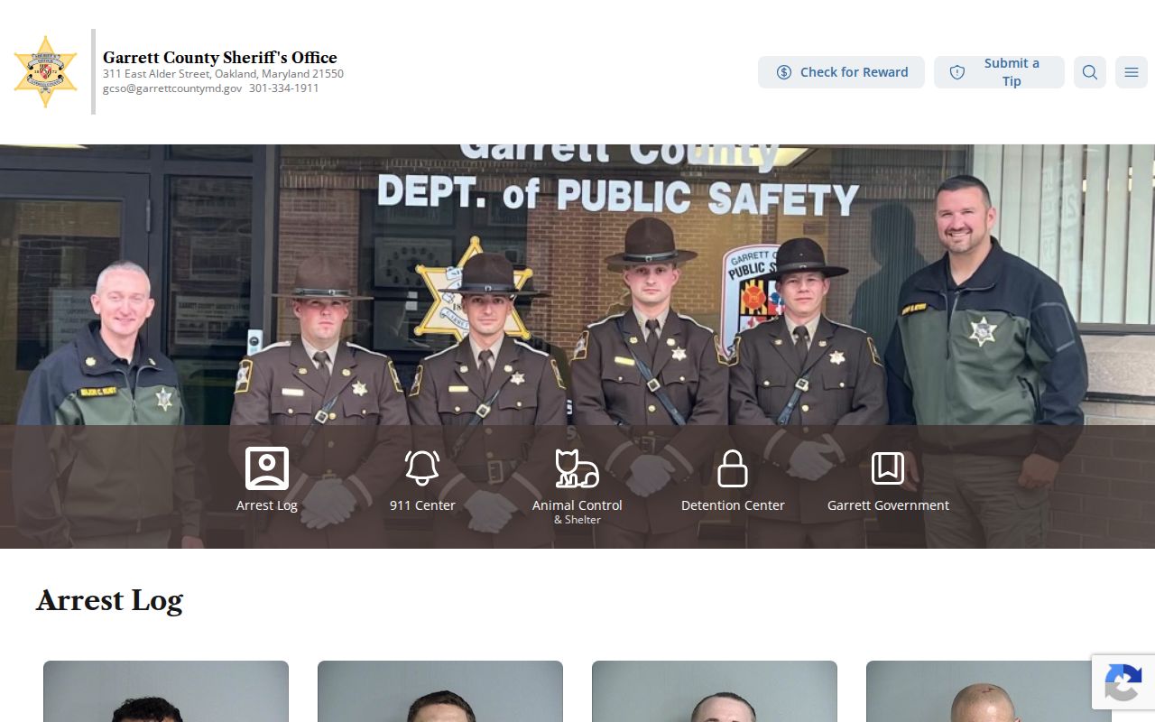 Garrett County release search with Arrest Log status and archive controls