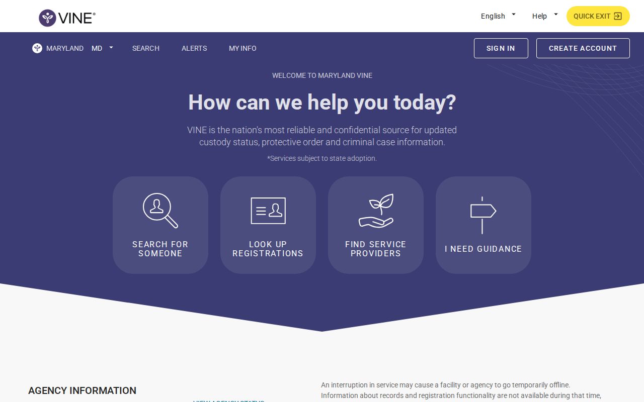 Garrett County VINELink inmate search and Maryland release alert interface
