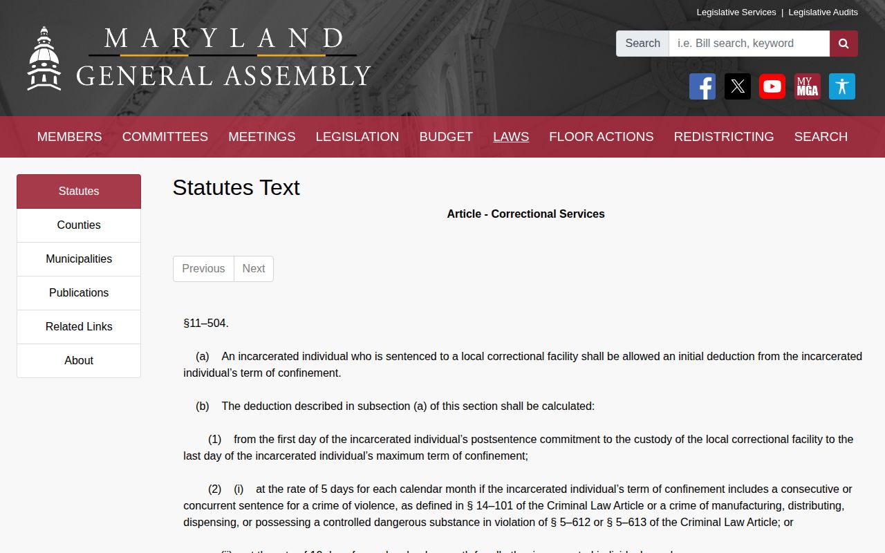 Garrett County local detention projected release credit statute