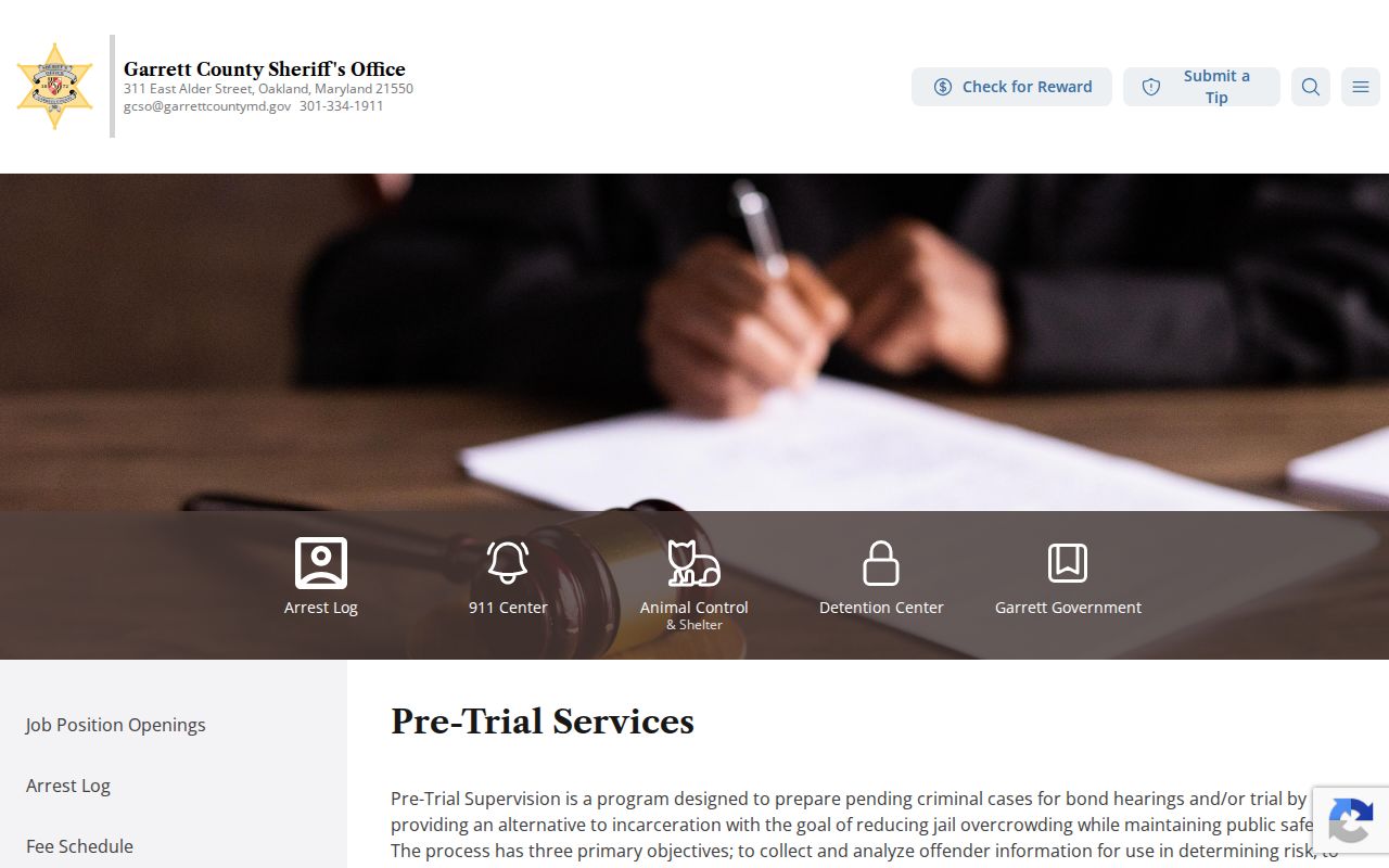 Garrett County 24 hour release to Pre-Trial Services information